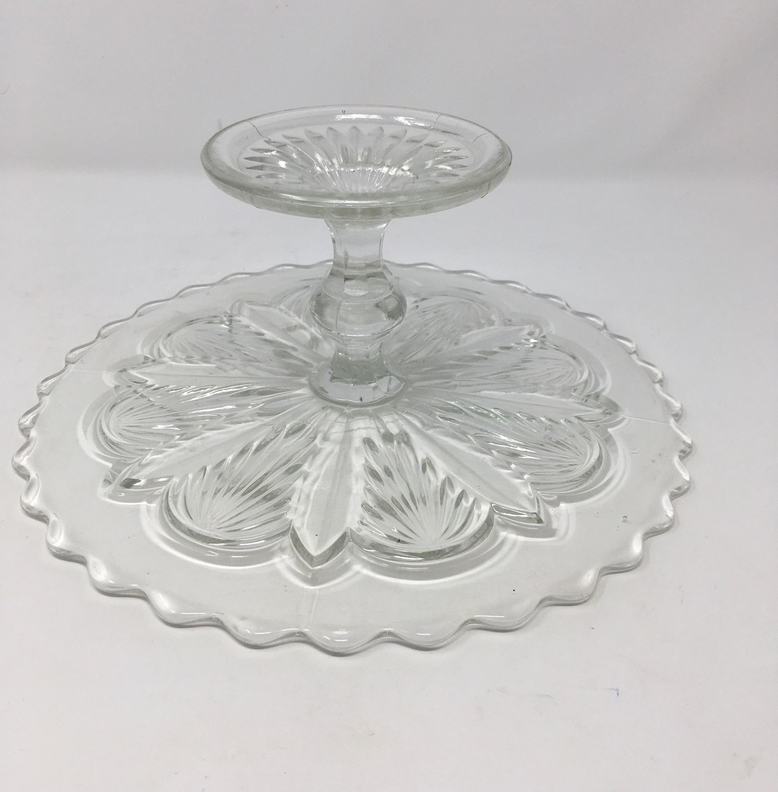 Antique Pedestal Glass Cake Patisserie Stand In Good Condition In Houston, TX