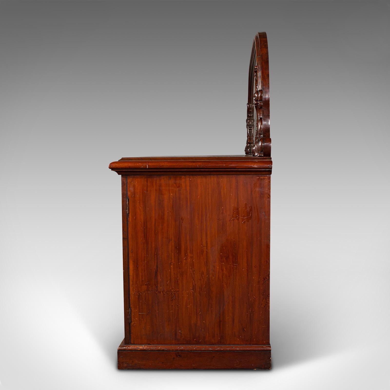 British Antique Pedestal Sideboard, English, Dresser Cabinet, Large Mirror, Victorian For Sale