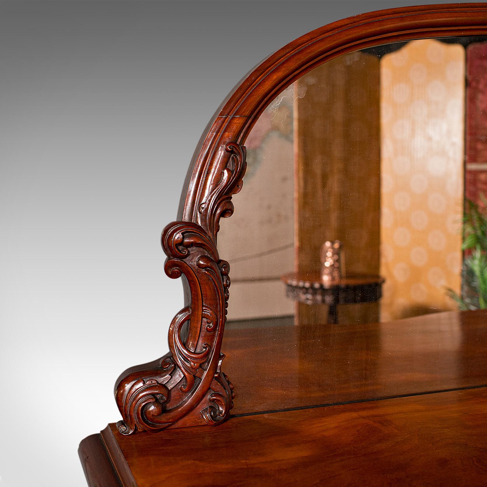 Wood Antique Pedestal Sideboard, English, Dresser Cabinet, Large Mirror, Victorian For Sale