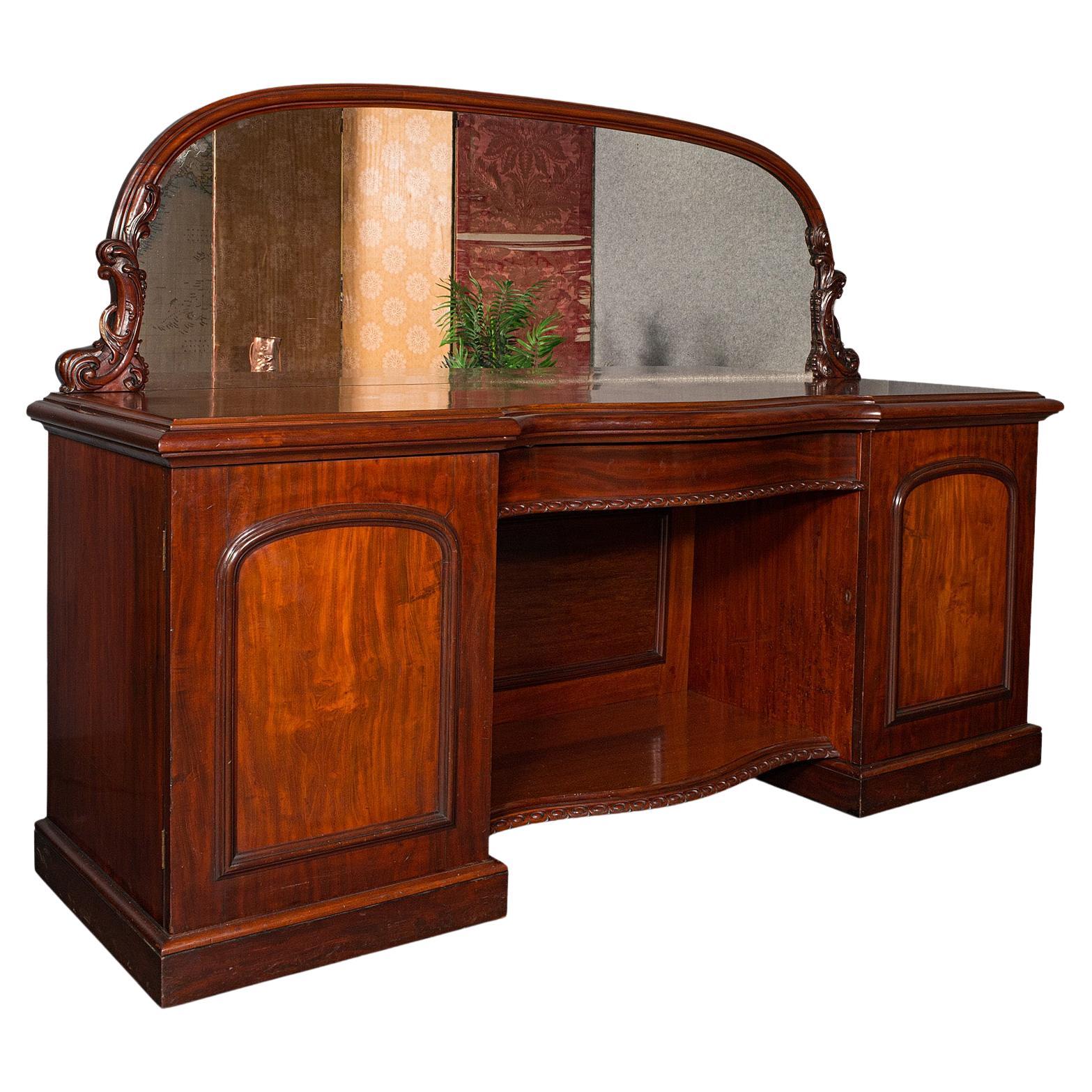 Antique Pedestal Sideboard, English, Dresser Cabinet, Large Mirror, Victorian For Sale