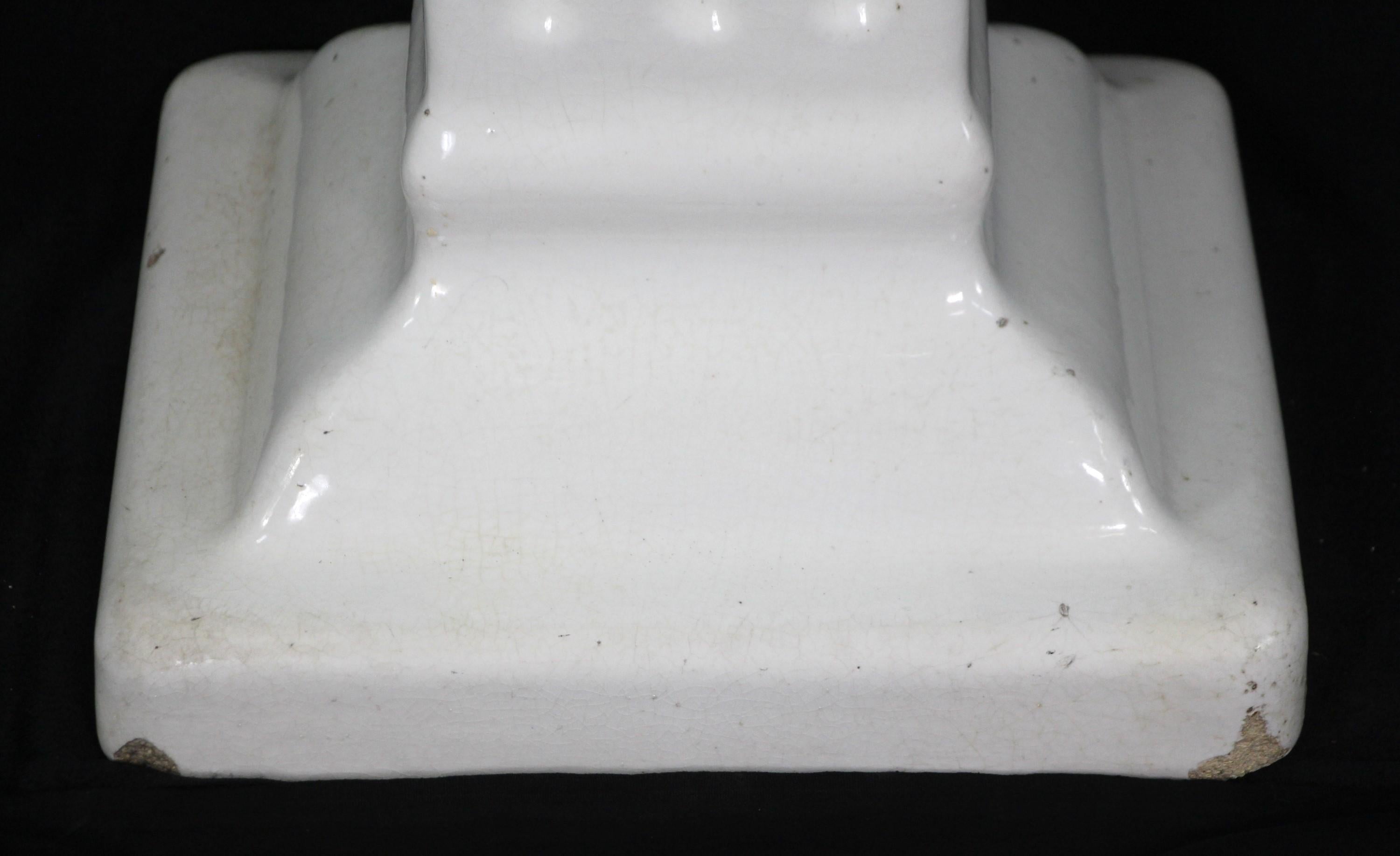 Antique Pedestal Sink in Earthenware with White Porcelain Glaze, Fluted Base 1