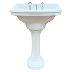 Antique Pedestal Sink in Enameled Earthenware, Early 20th Century
