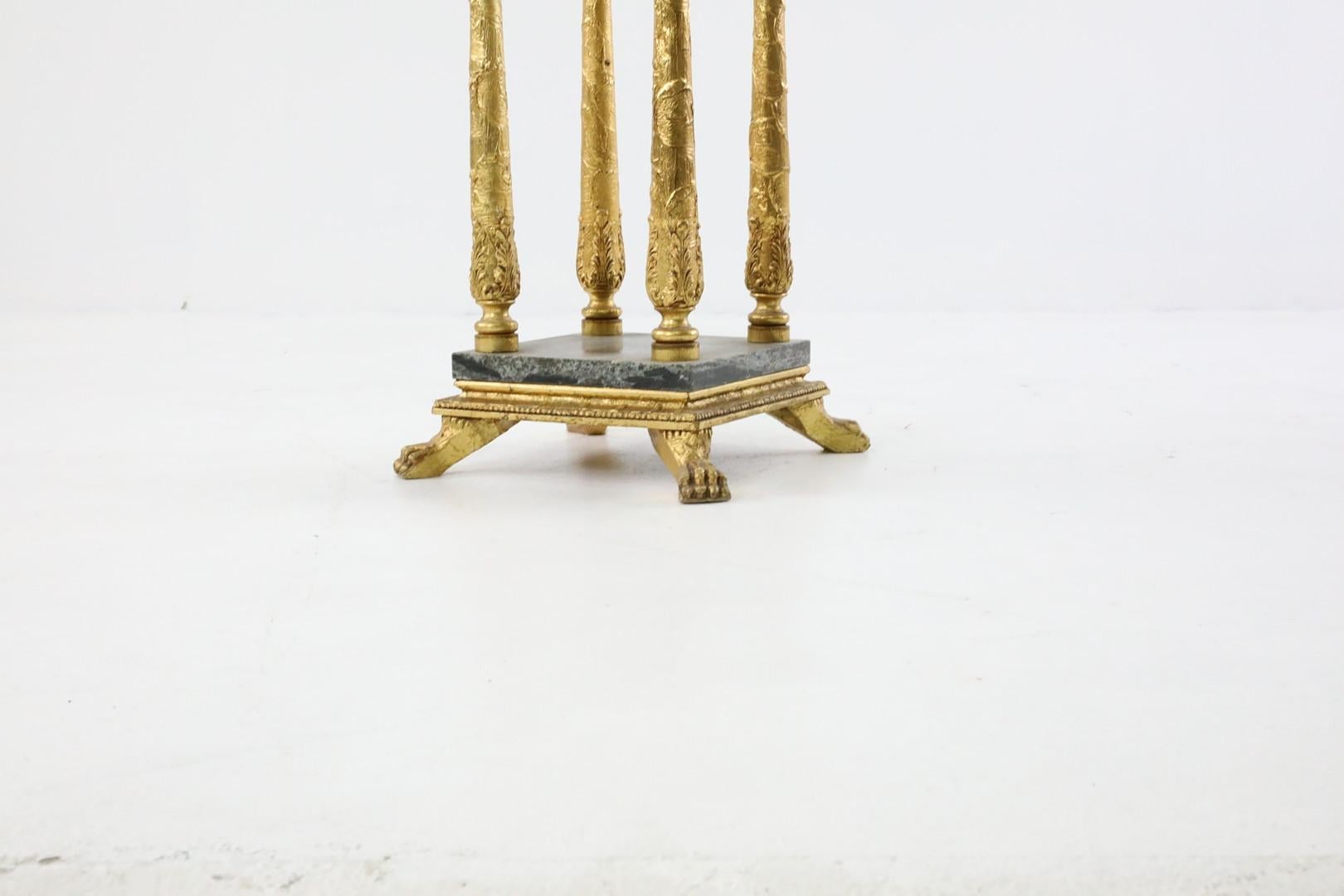 Hollywood Regency Antique Side Table Gold / Grey Marble coffee Table Gilded Lion's Paw Pedestal For Sale