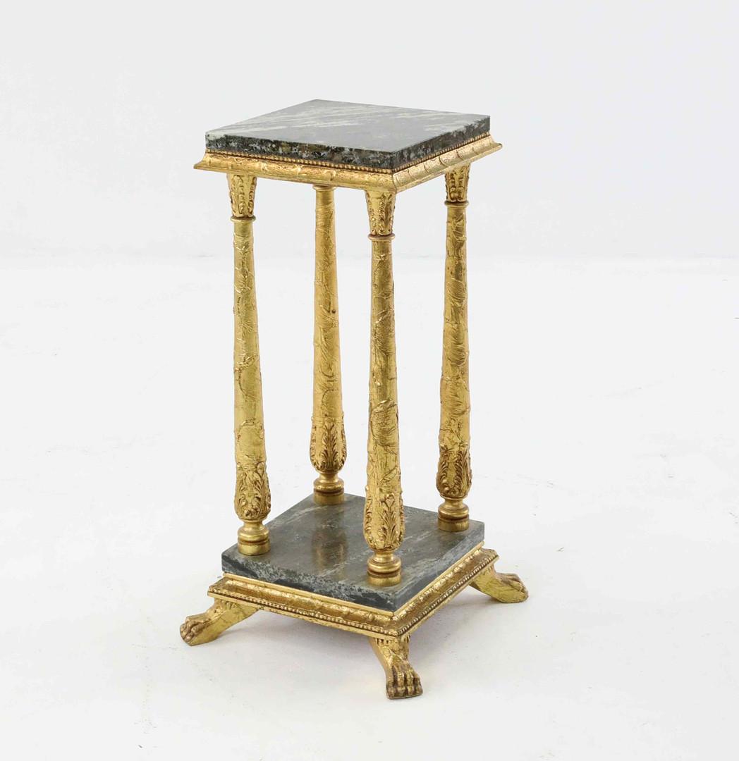 Bronzed Antique Side Table Gold / Grey Marble coffee Table Gilded Lion's Paw Pedestal For Sale