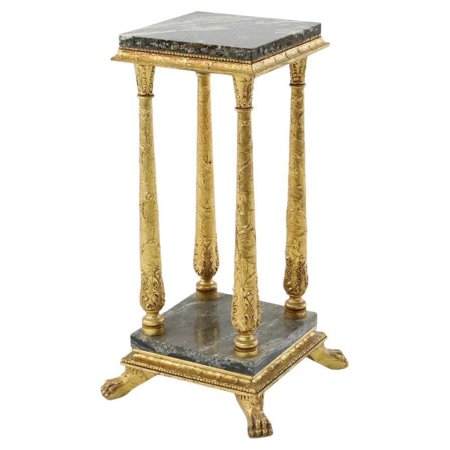 Antique Side Table Gold / Grey Marble coffee Table Gilded Lion's Paw Pedestal For Sale