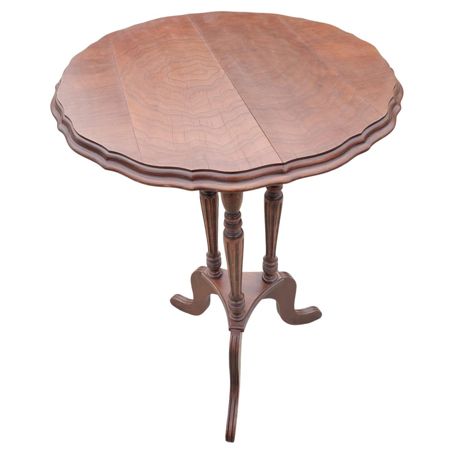 Antique Pedestal Tripod Walnut Side Table Plant Stand with Turned Legs For Sale