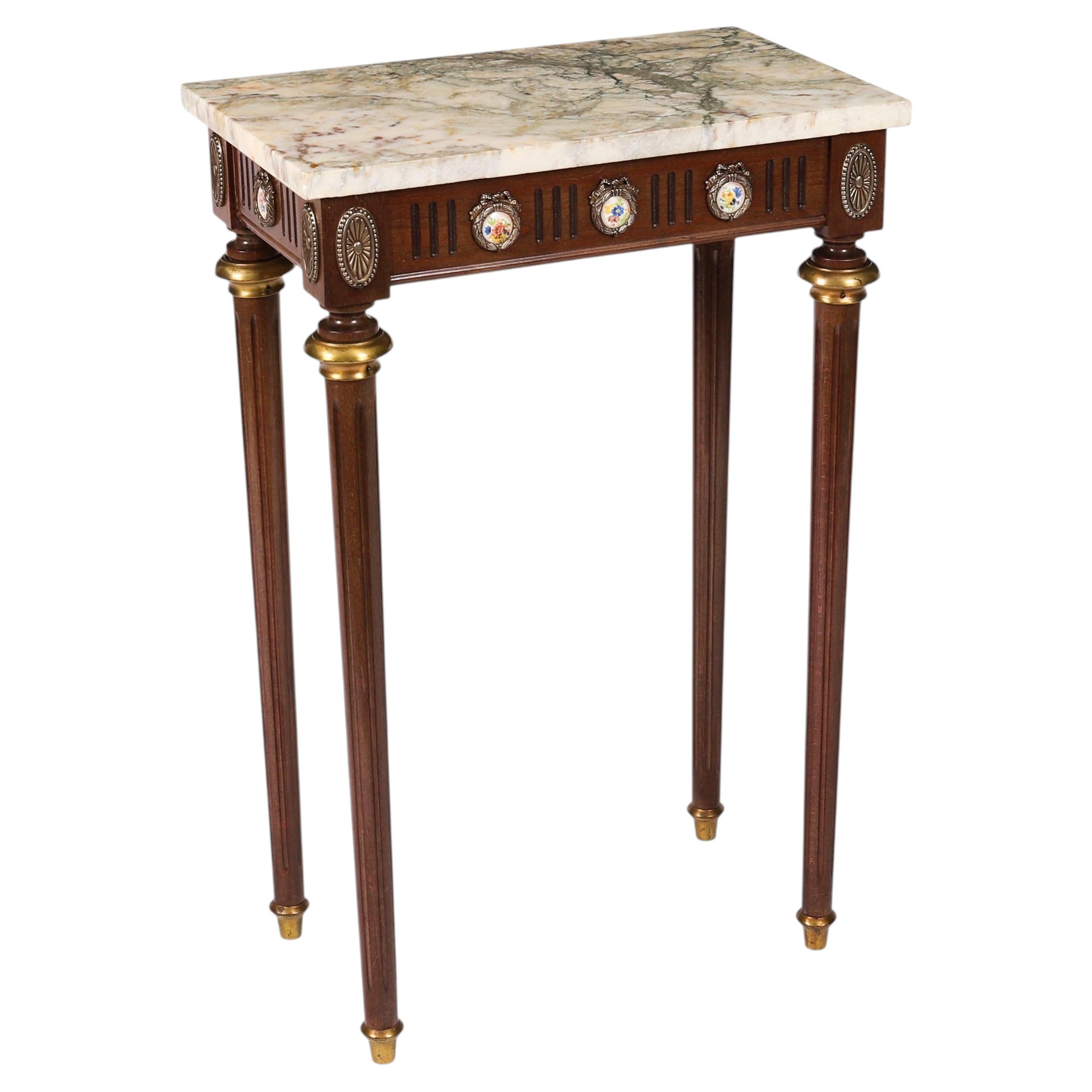 Antique Peite Console Table Sevres Plaques Marble Top 20th Century
