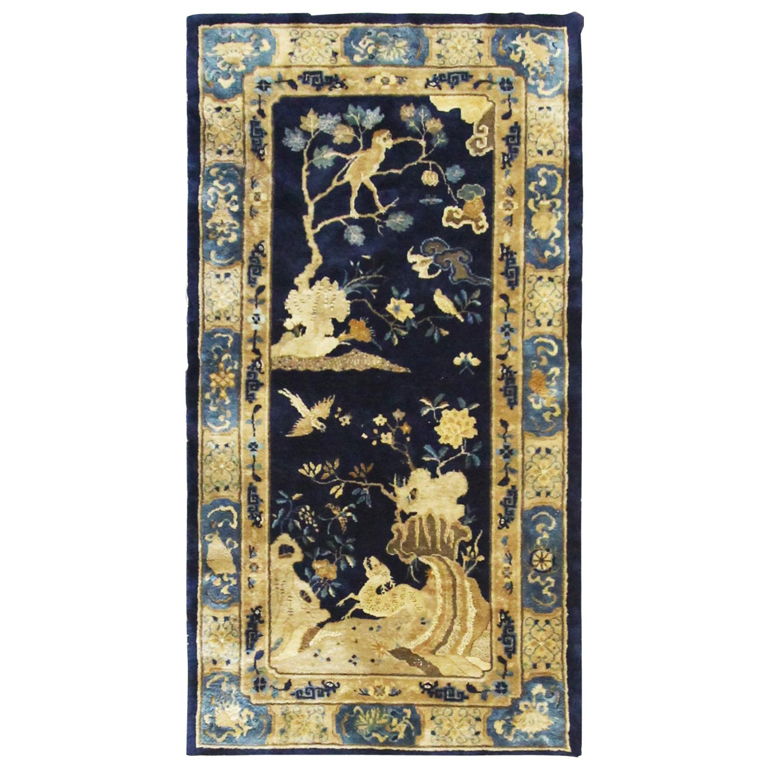 Antique Peking Art Deco Chinese Rug, Animal Birds, 3'7" x 6'10" For Sale