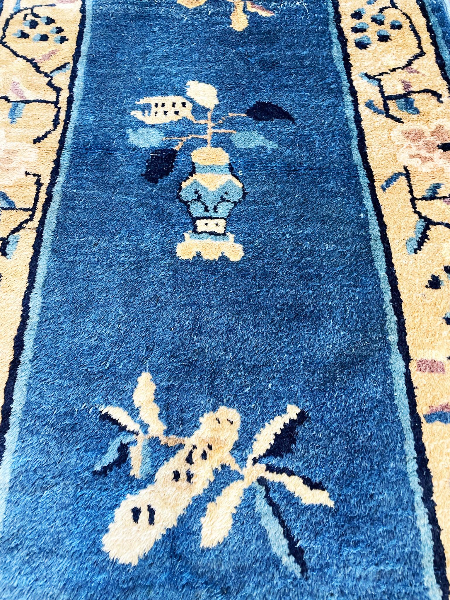 Wool Antique Peking Art Deco Chinese Rug, c-1910's