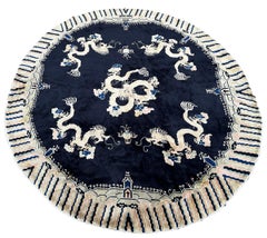 Antique Peking Art Deco Rug Chinese Rug Dragons 8x8ft Round 244cm x 244cm