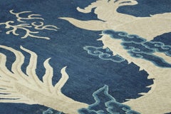 Antique Peking Art Deco Rug in Blue with Cream Dragon Pictorial  Rug & Kilim