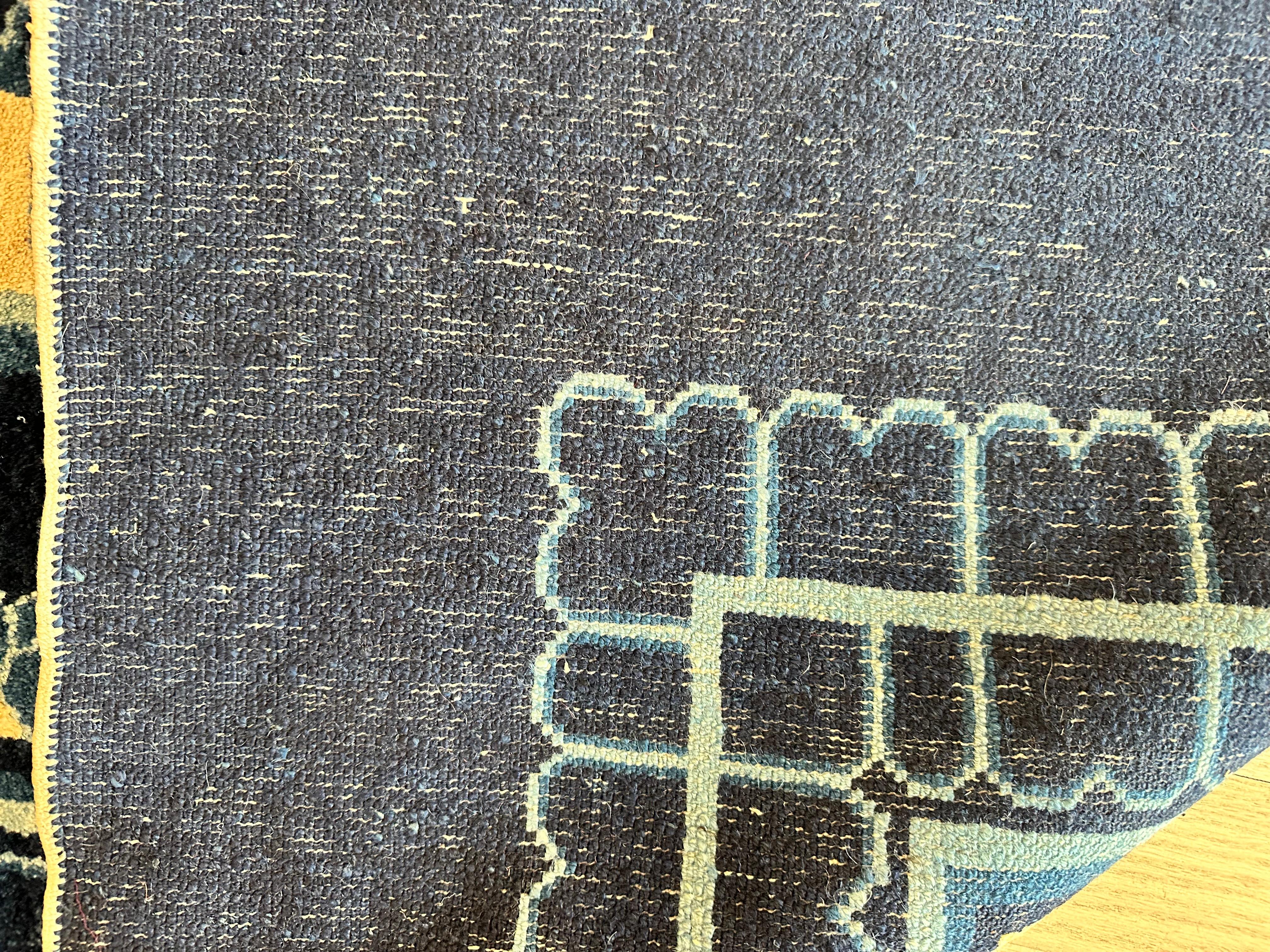 Antique Peking Chinese Dragon Carpet, off white Blue Oriental Handmade Wool Rug For Sale 6