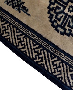 Traditional Handwoven Antique Peking Chinese Wool Ivory / Navy Rug