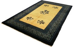 Antique Peking Chinese Ivory Field Wool Rug, 1900-1920