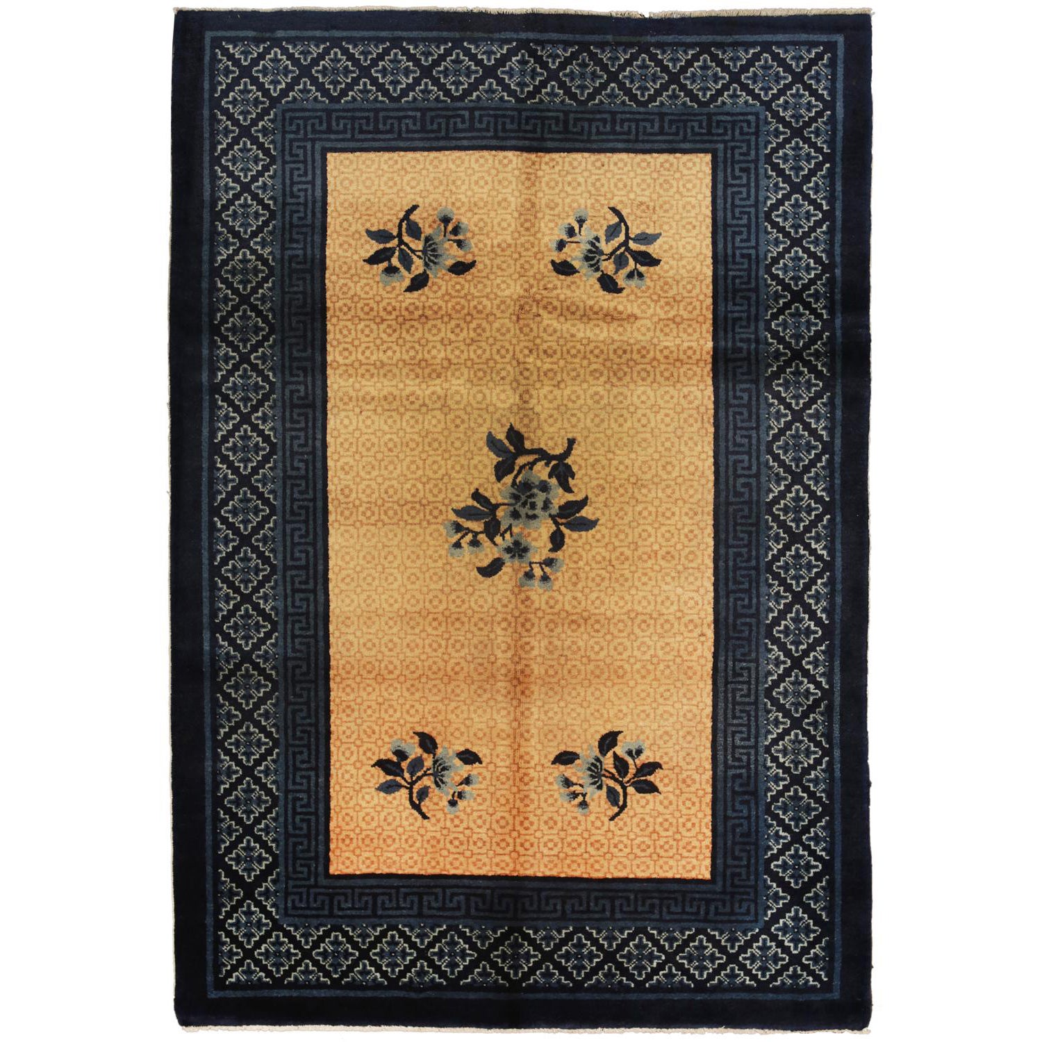 Ancien tapis chinois de Pékin en laine ivoire, 1900-1920 en vente
