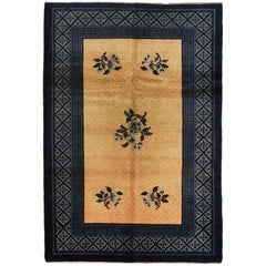 Antique Peking Chinese Ivory Field Wool Rug, 1900-1920