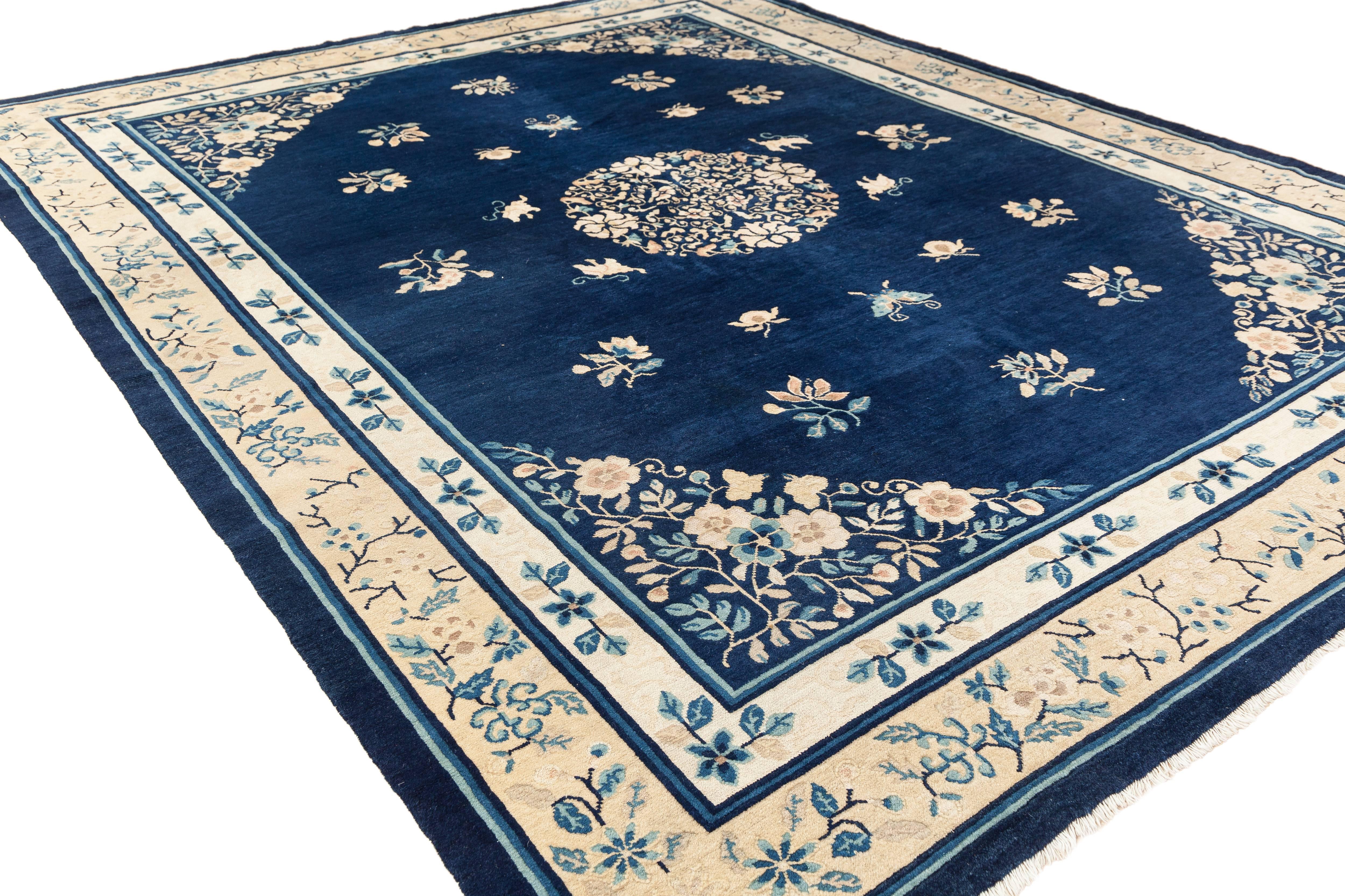 Hand-Knotted Antique Peking Chinese Rug, China, circa 1910 For Sale