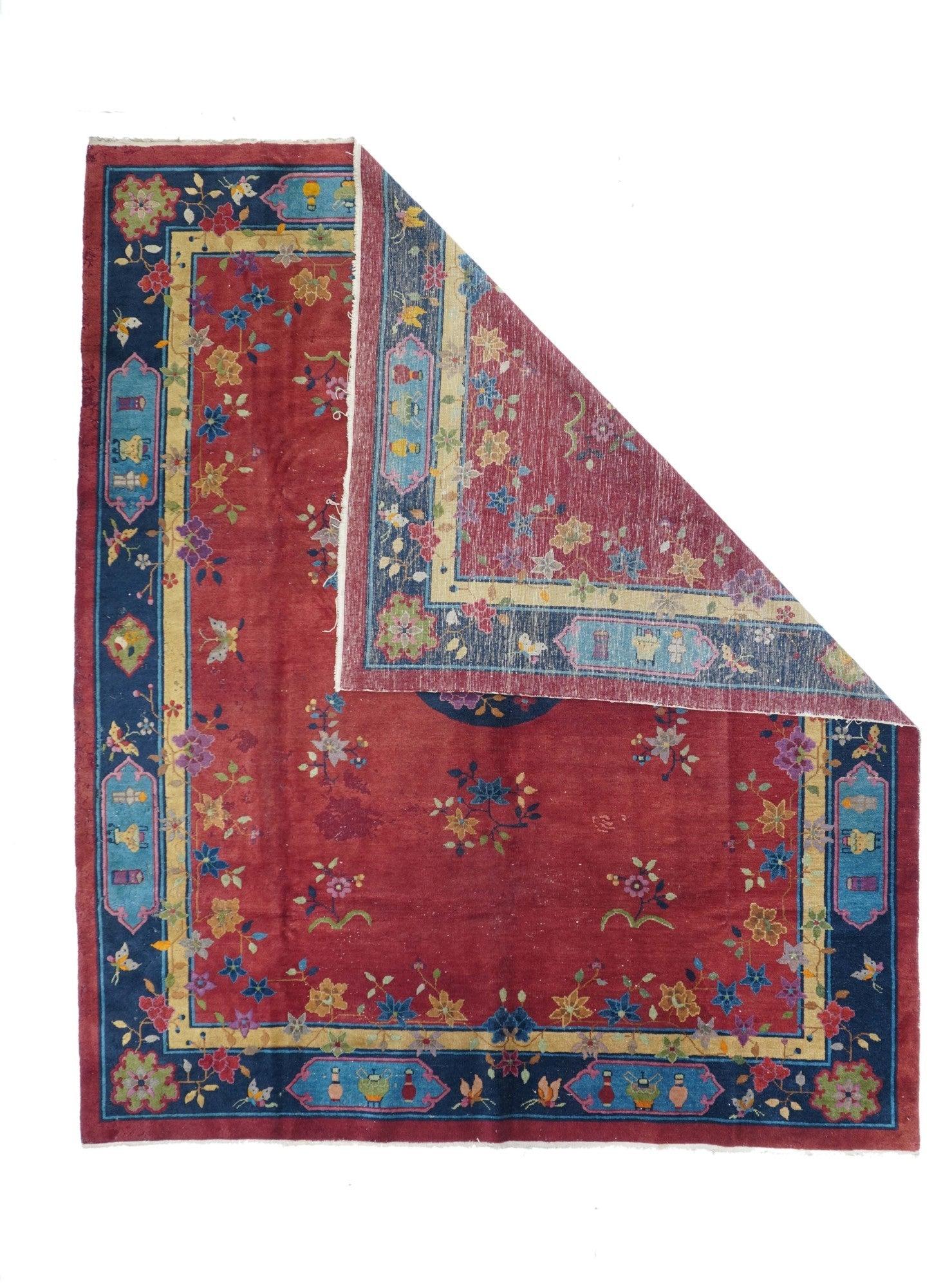 Antique Peking Rug 8'2'' x 9'9''. The Chinese carpets from the 19th century onward, in traditional patterns, often blue-and-white, in room sizes, scatters, and runners. A few pictorials. Moderate to medium weaves, cotton foundations. Medallions