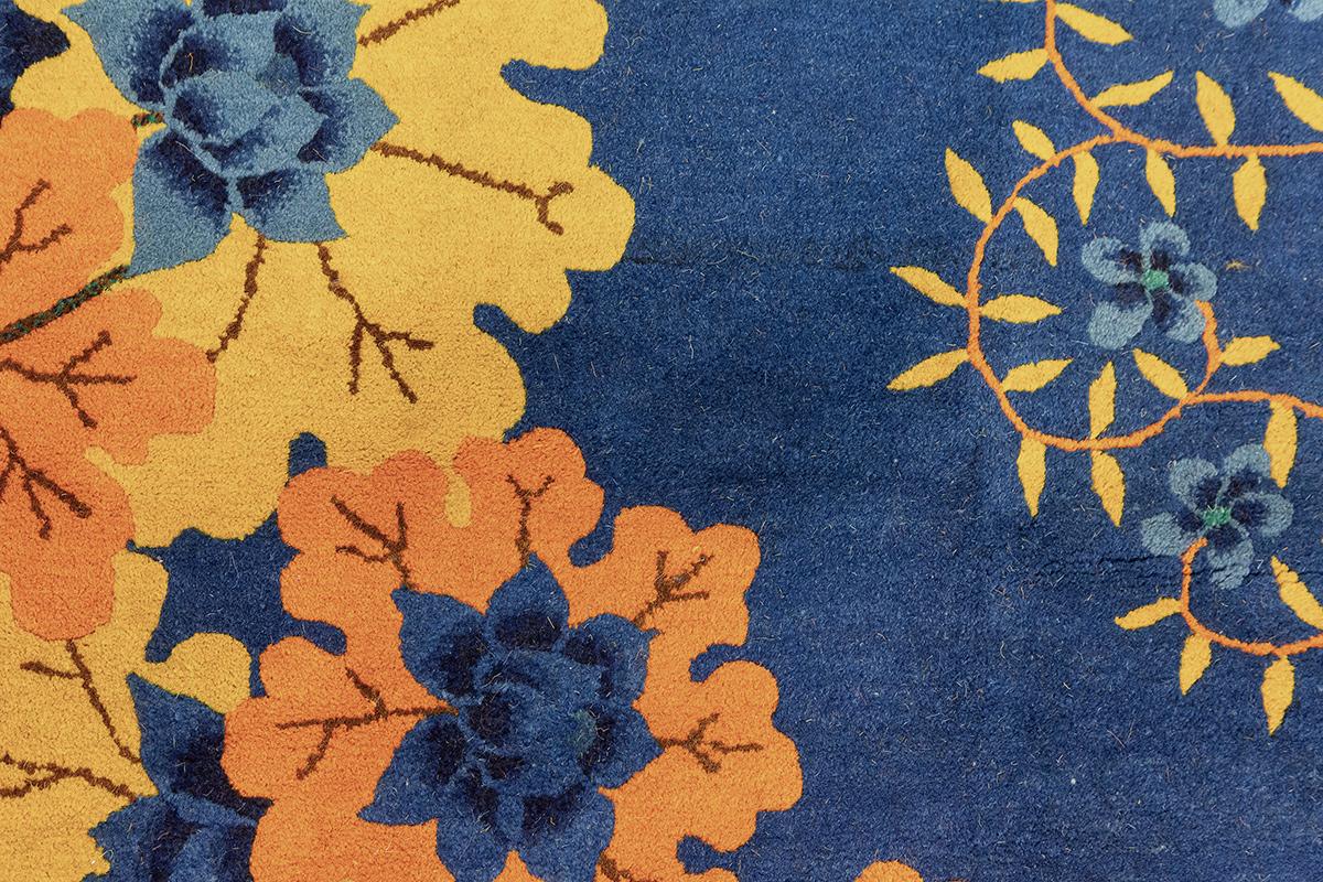 Wool Antique Peking Rug Blue Field For Sale
