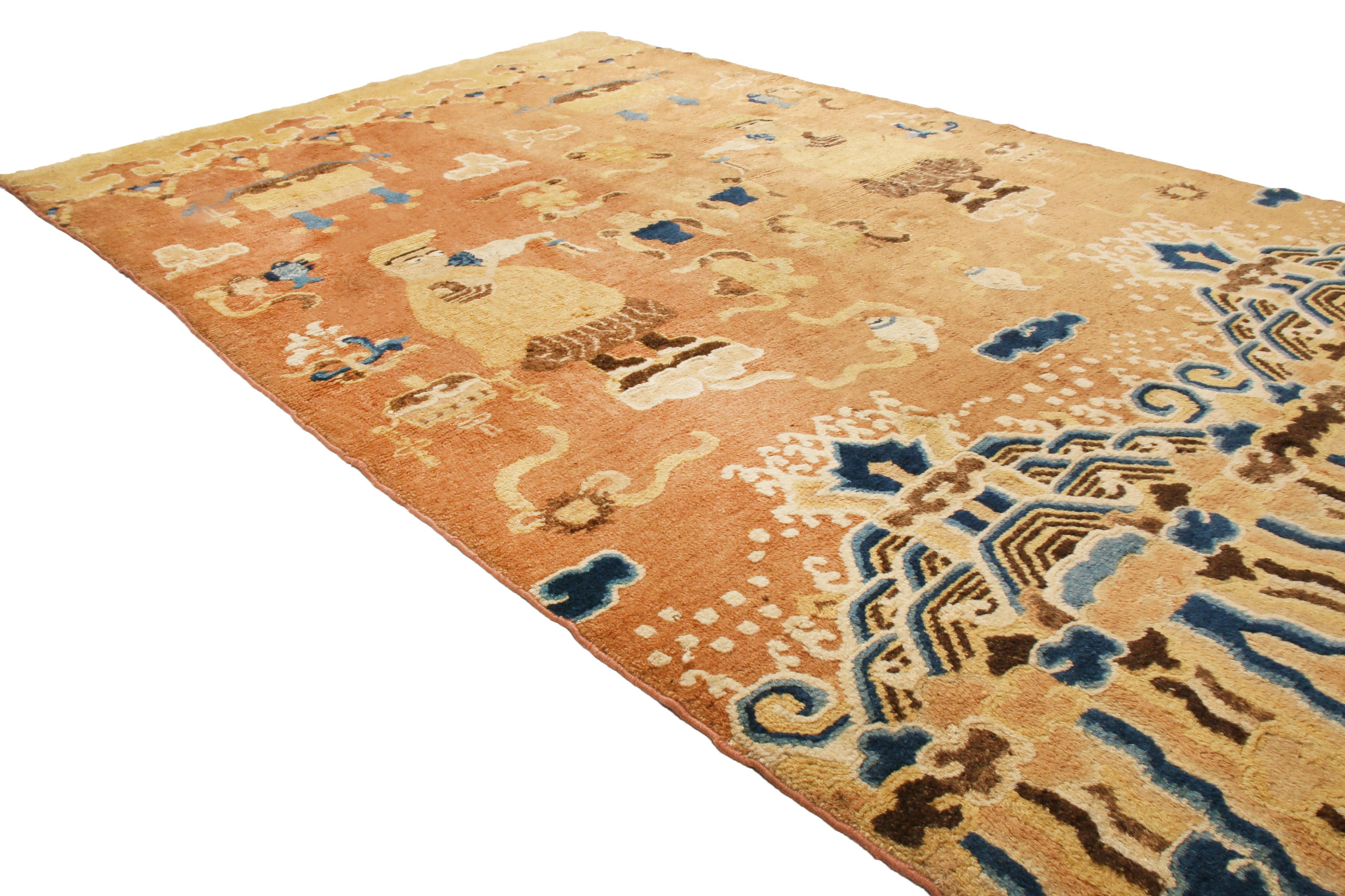 Other Antique Peking Rug in Beige-Brown and Blue Pictorial Pattern by Rug & Kilim For Sale