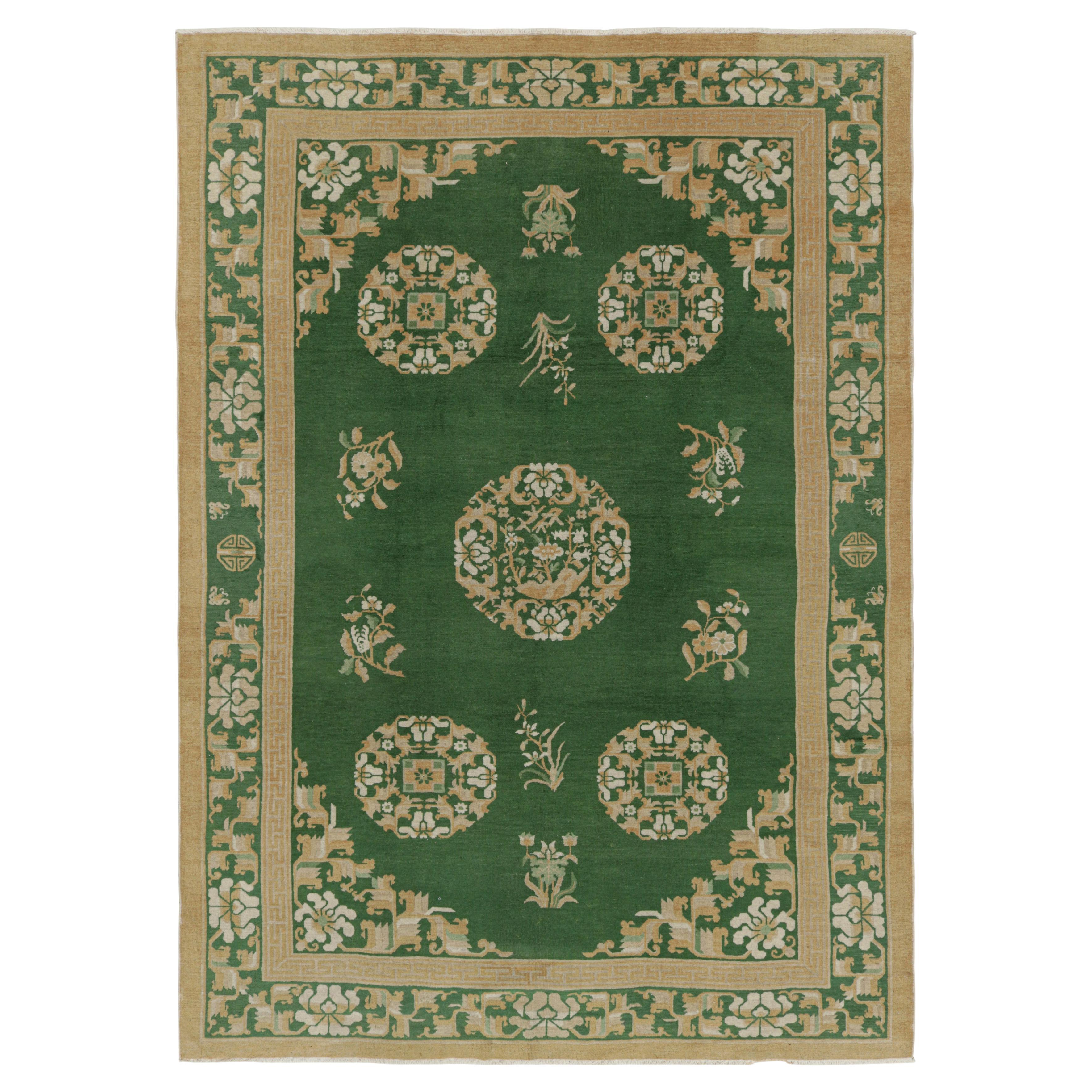 Antique Peking Rug in Green with Floral Medallions, from Rug & Kilim