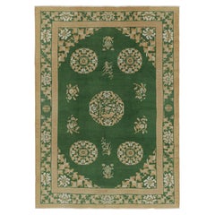 Antique Peking Rug in Green with Floral Medallions, from Rug & Kilim