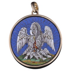 Antique Pelican and Piety Micromosaic Pendant of 14k Gold