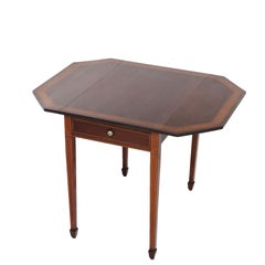 Antique Pembroke Style Banded & Inlaid Mahogany Drop Leaf Table c1920