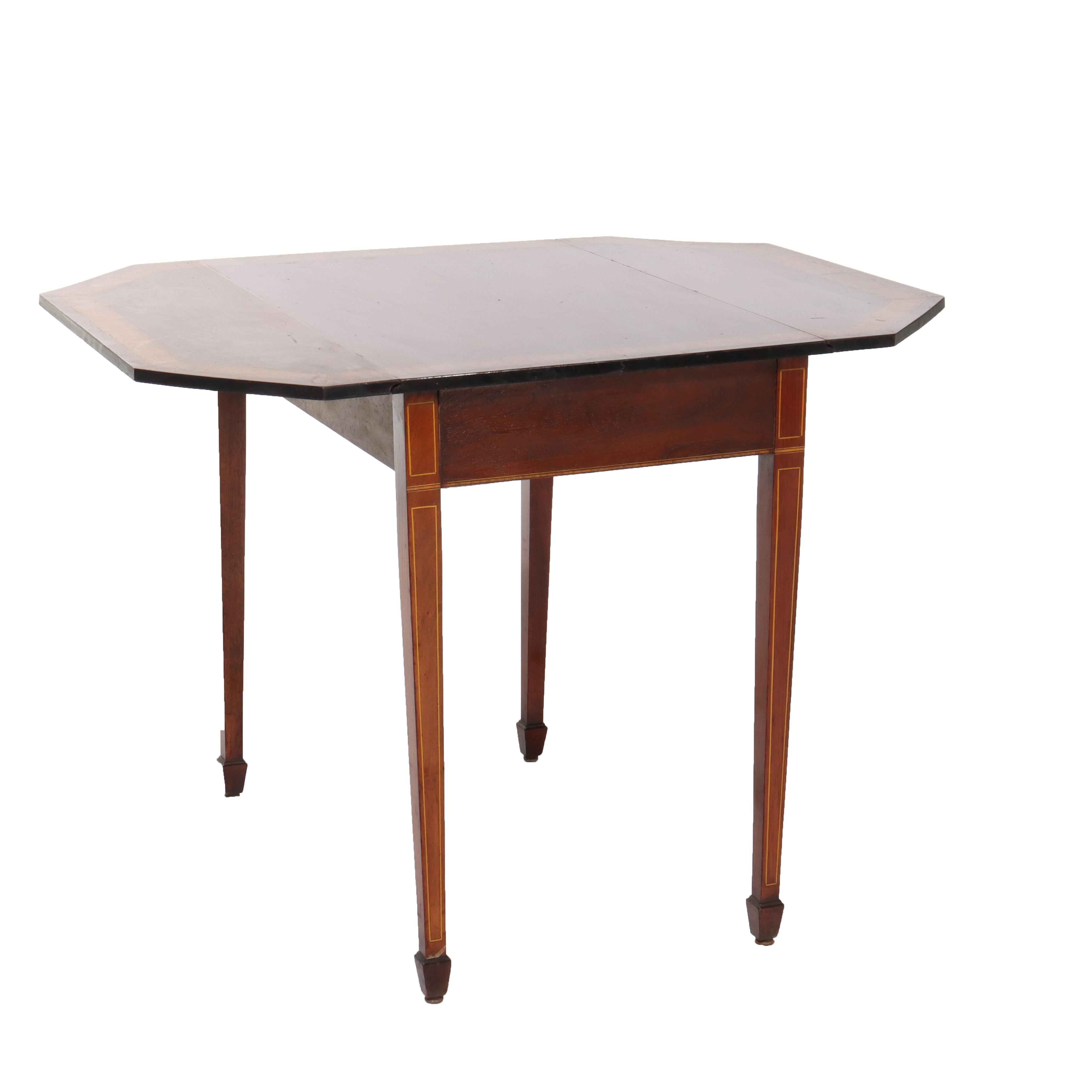 Ancienne table à abattant de style Pembroke en acajou bagué et incrusté, vers 1920 en vente 4