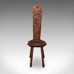 Antique Pembrokeshire Spinning Chair, Welsh, Oak, Work Seat, Stool, Victorian