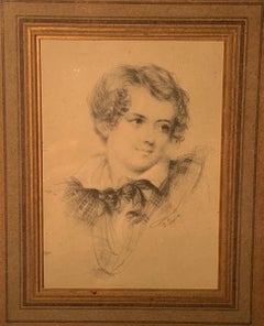 Dibujo antiguo a lápiz Eugène Louis Lami 1800-1890 Retrato de un niño, Francia
