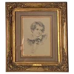 Dessin au crayon ancien Eugène Louis Lami 1800-1890 Portait d'un garçon, France