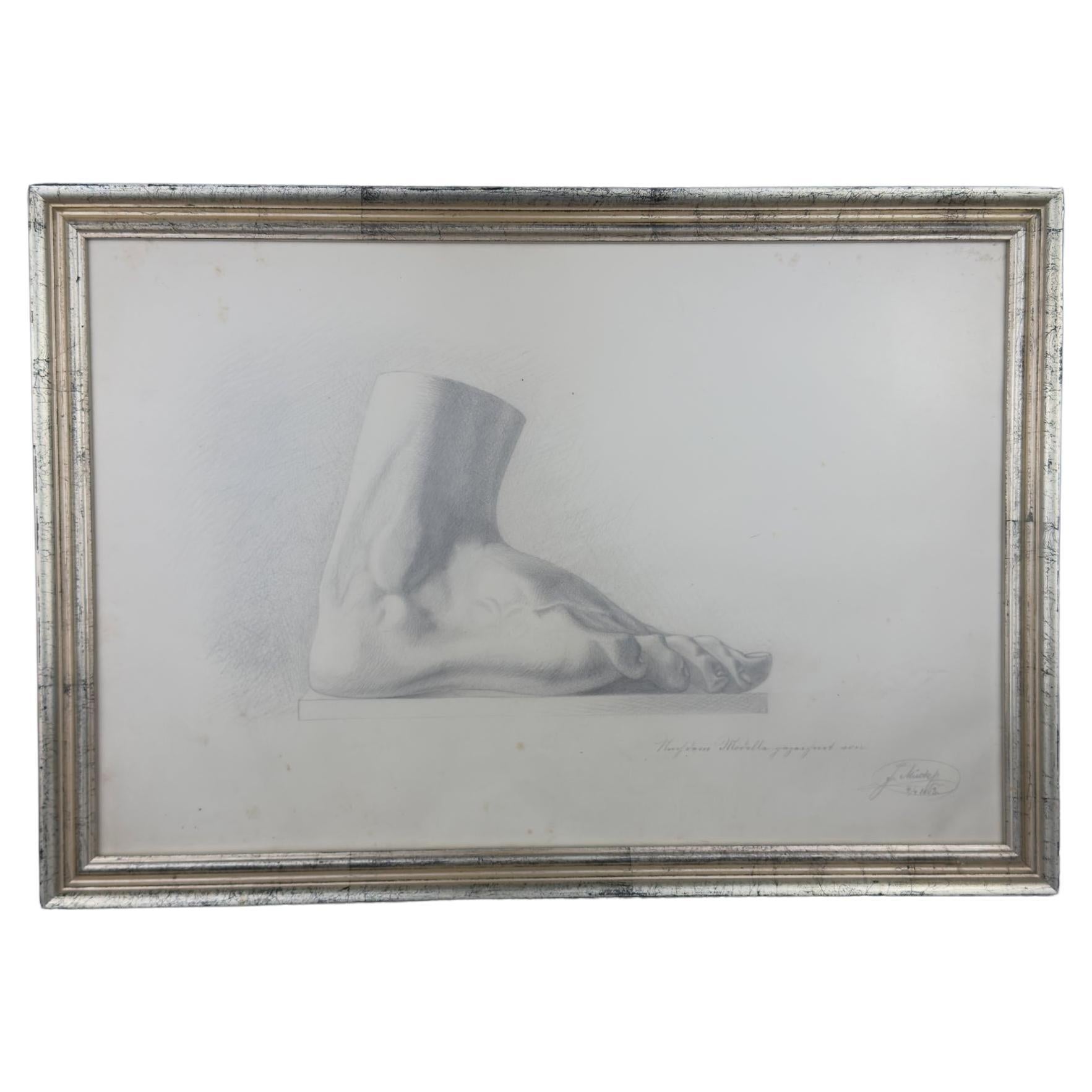 Antique pencil drawing Feet, artist F. Mucke, Austria 1802