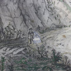 Antike Bleistiftzeichnung der Landschaft einer Bergquelle bei West Point, 19.