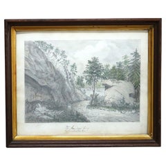 Antiguo Dibujo a Lápiz de Paisaje de un Manantial de Montaña cerca de West Point, S. XIX
