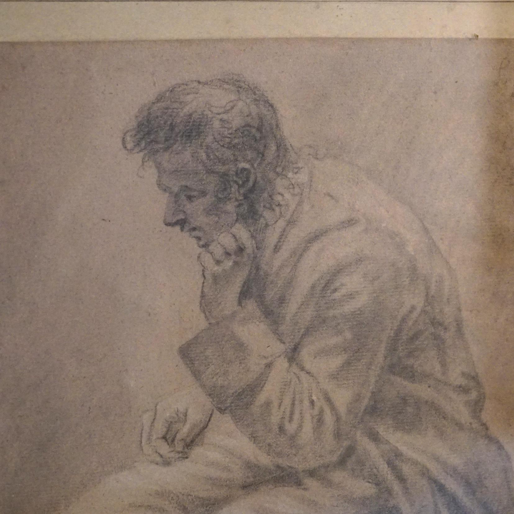Antike Bleistift-Porträtzeichnung eines sitzenden Mannes, gerahmt, 19. Jahrhundert

Maße - 19 