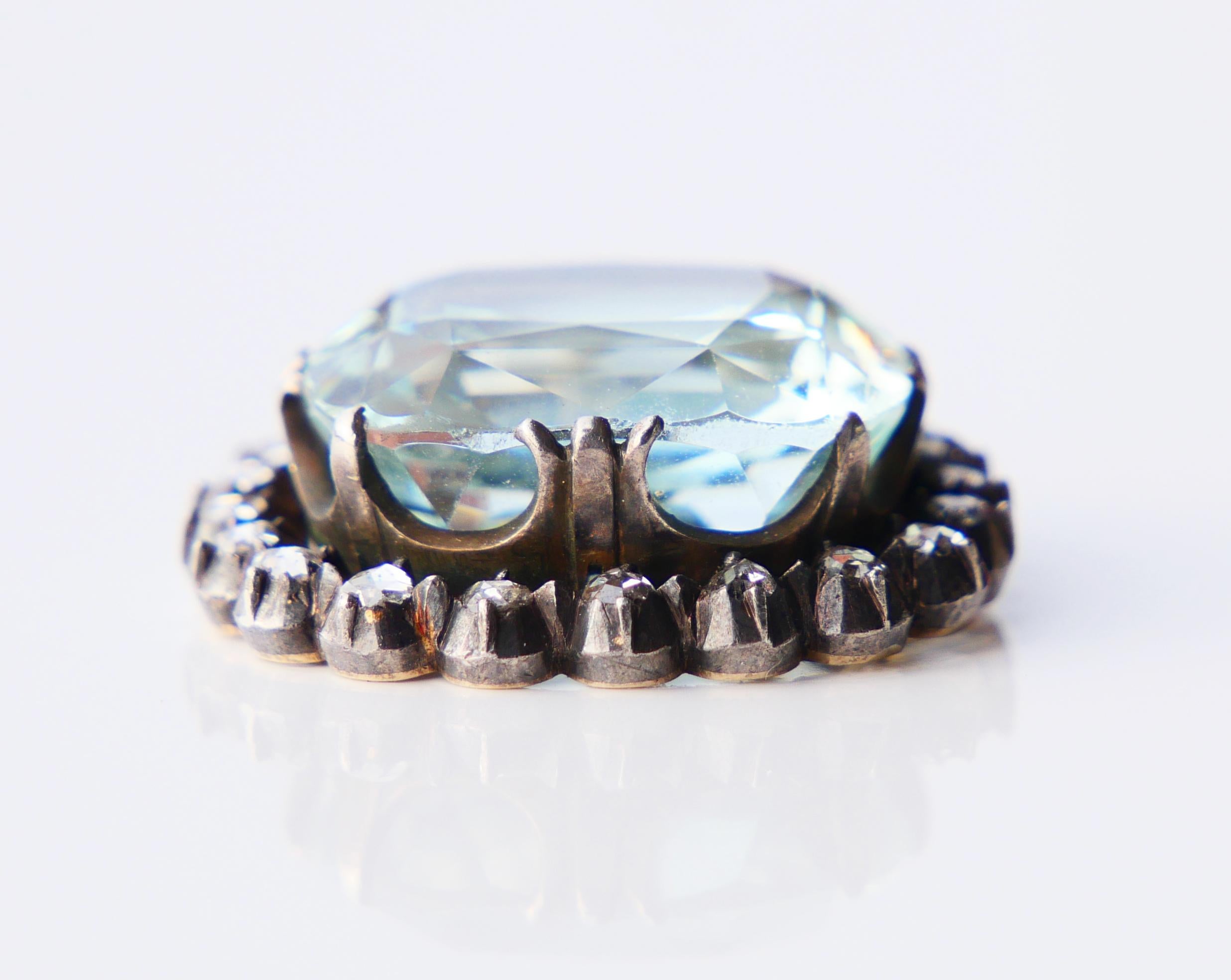 Antique Pendant 16ct Aquamarine 1 ctw Diamonds solid 14K Gold Silver / 8.8 gr For Sale 5