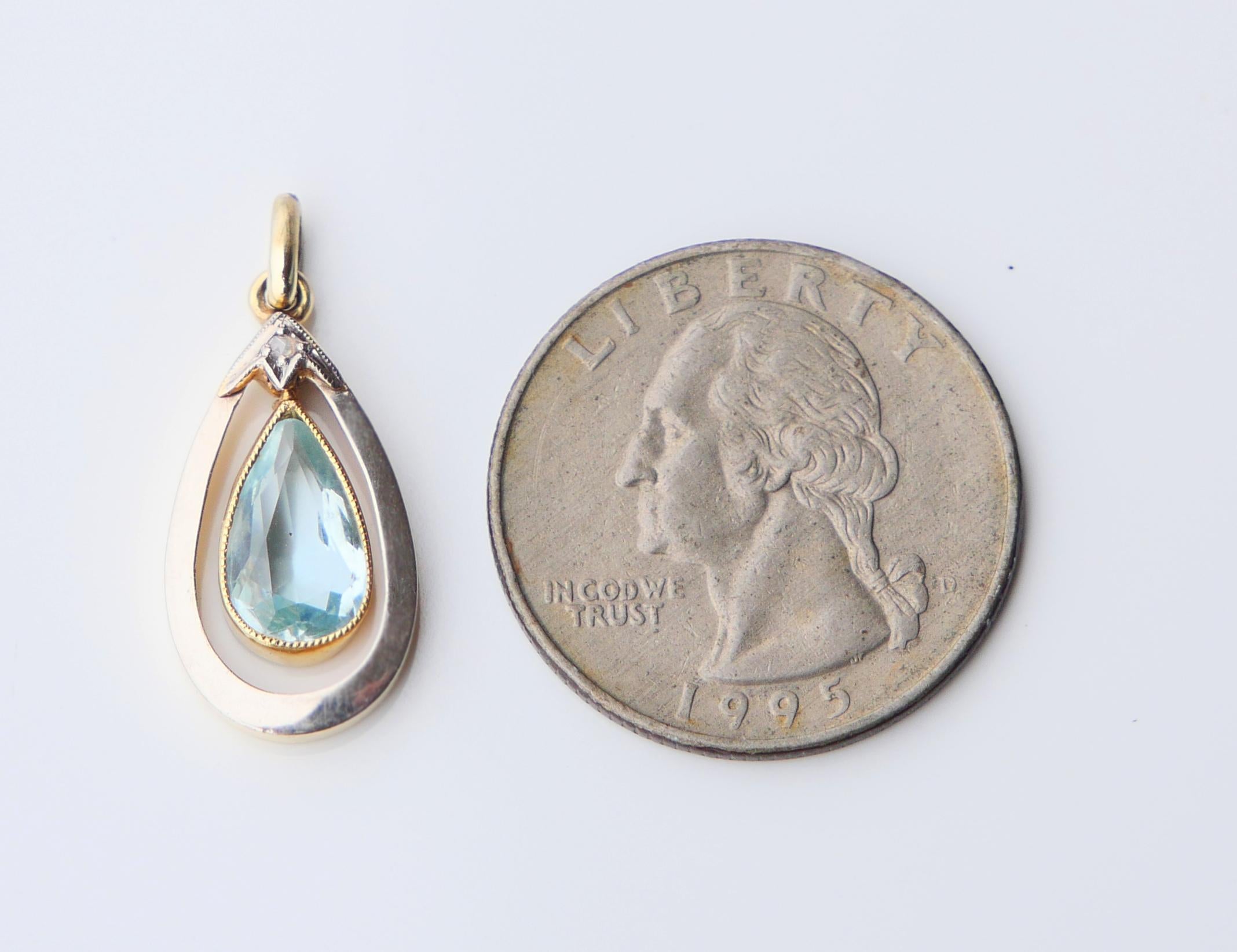 Antique Pendant natural 1.85ct Aquamarine Diamond solid 14K Gold  / 1.8gr en vente 5