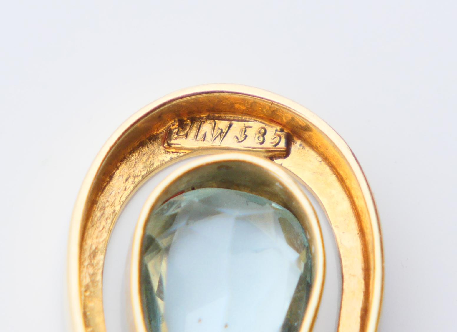 Antique Pendant natural 1.85ct Aquamarine Diamond solid 14K Gold  / 1.8gr Pour femmes en vente
