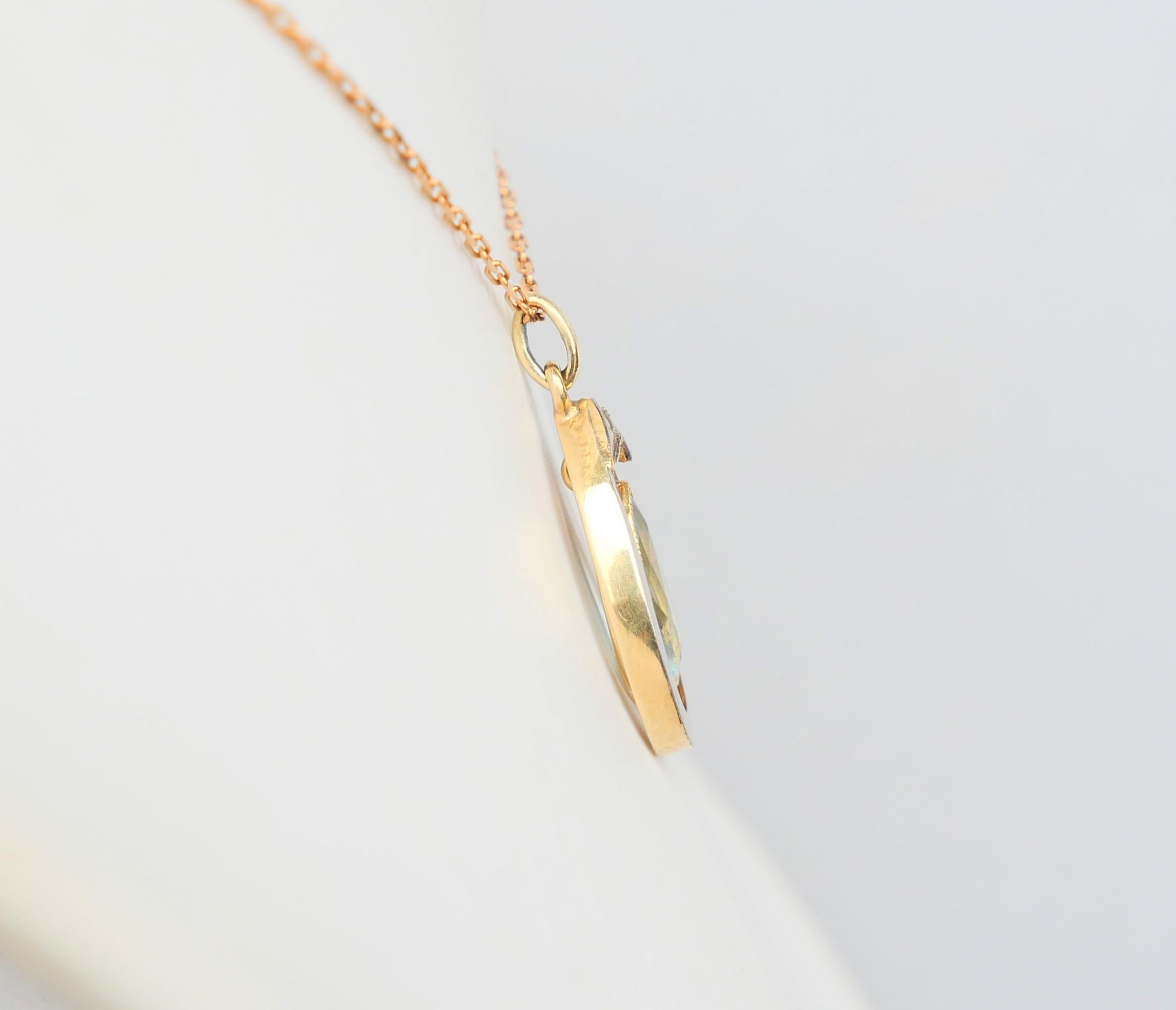 Antique Pendant natural 1.85ct Aquamarine Diamond solid 14K Gold  / 1.8gr en vente 2