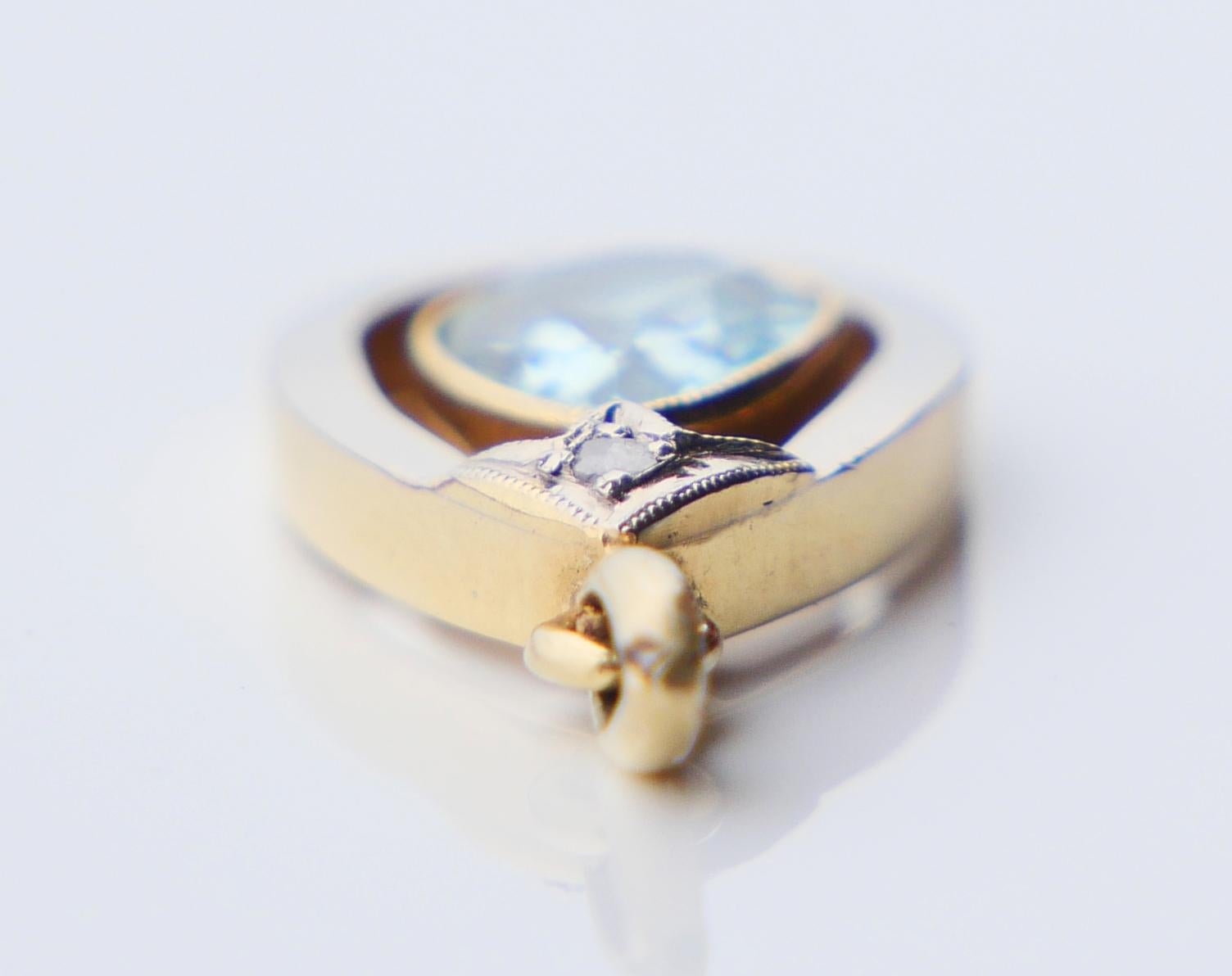 Antique Pendant natural 1.85ct Aquamarine Diamond solid 14K Gold  / 1.8gr en vente 3
