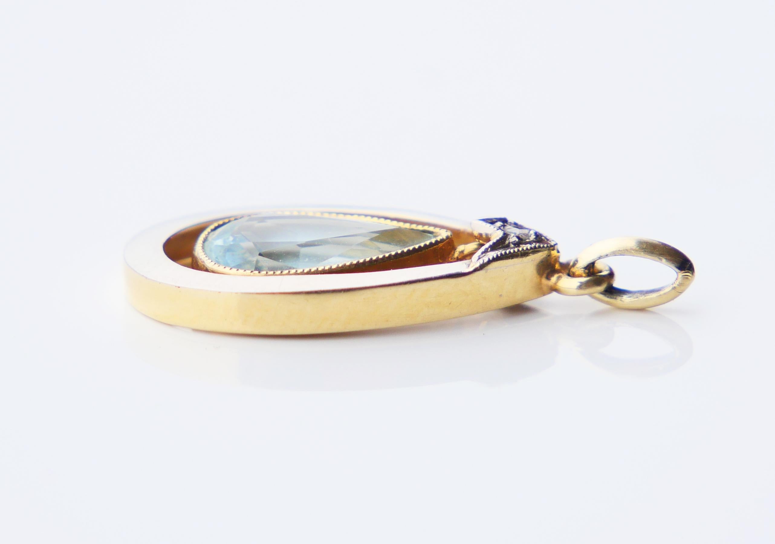 Antique Pendant natural 1.85ct Aquamarine Diamond solid 14K Gold  / 1.8gr en vente 4