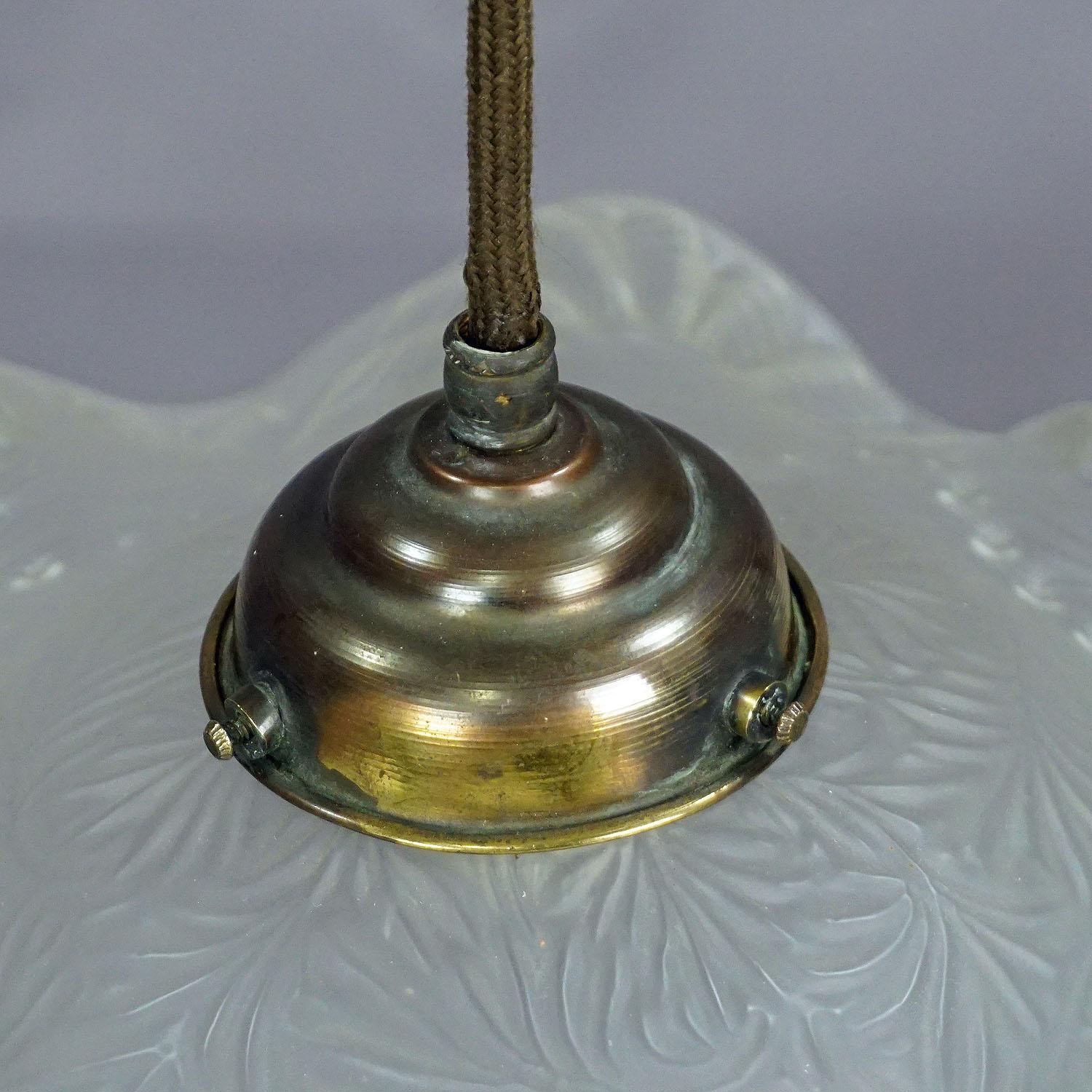 German Antique Pendant Light with Clear Satinated Glass Shade, circa 1910