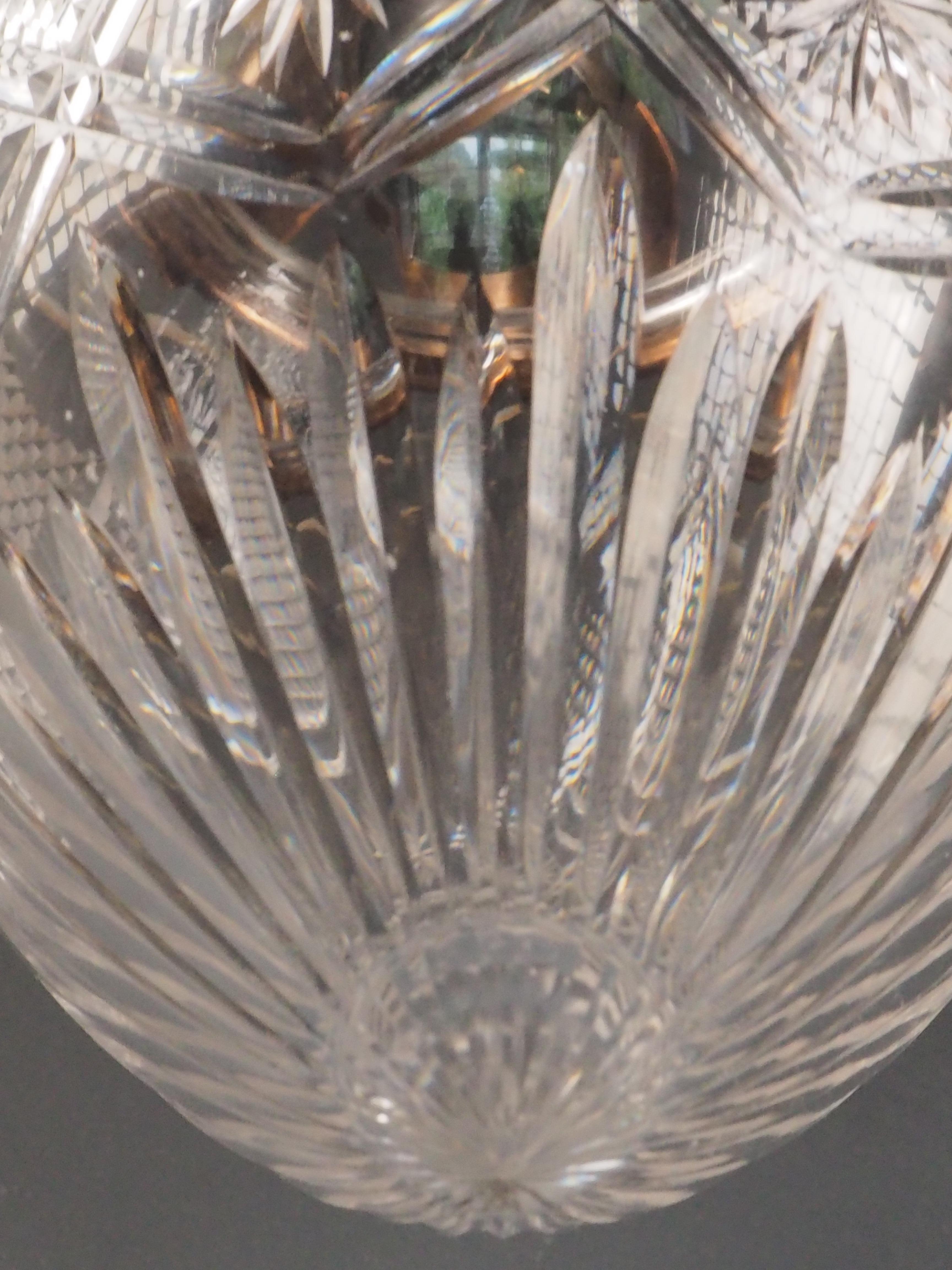 Antique Pendant Light with Cut Glass Crystal Globe & Copper Leaf Gallery For Sale 8