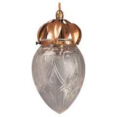 Antique Pendant Light with Cut Glass Crystal Globe & Copper Leaf Gallery