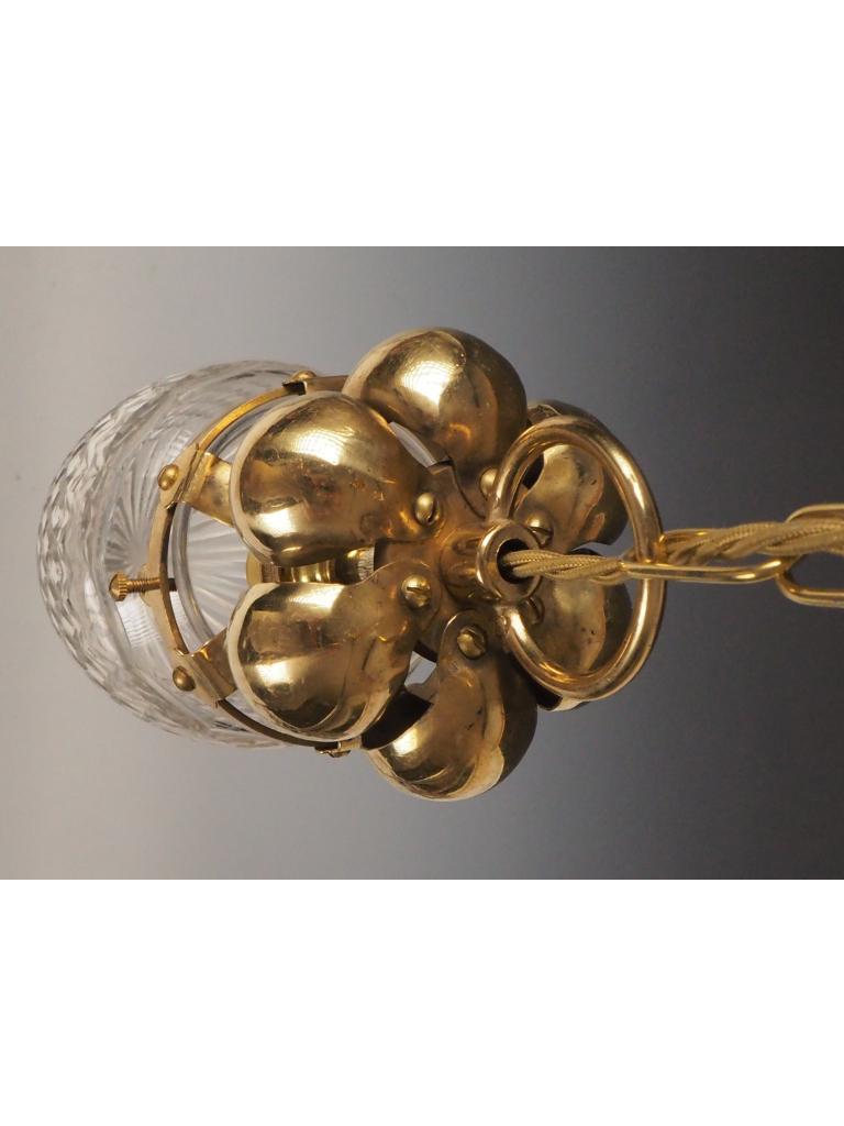 Lampada a sospensione antica con paralume in vetro tagliato e pennacchio (a) Gallery in vendita 3
