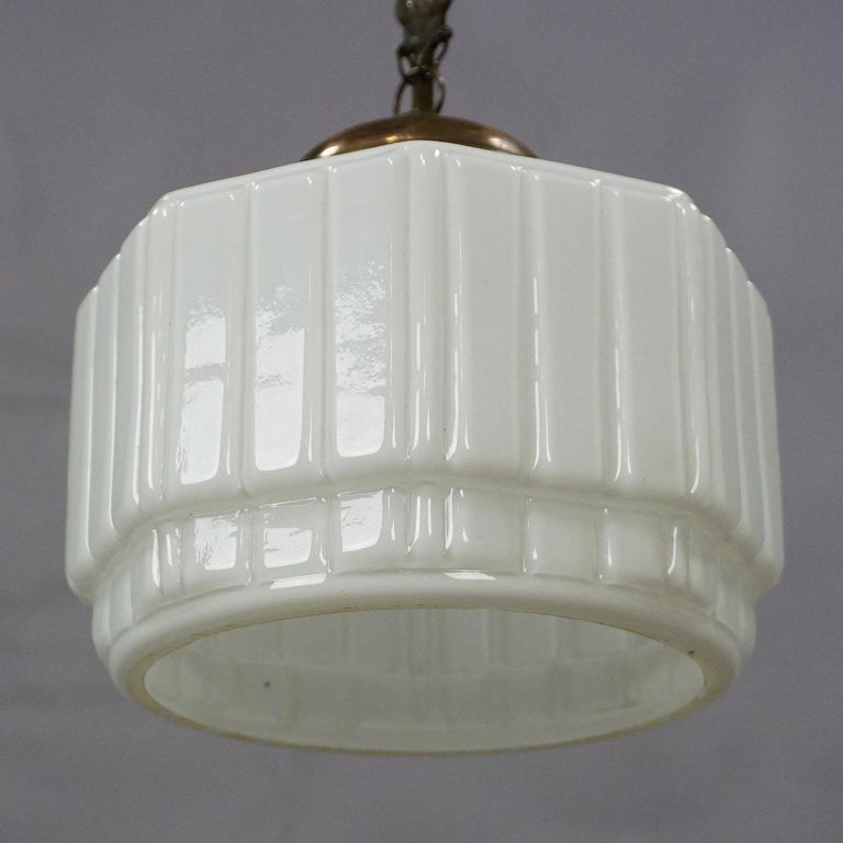 Bauhaus Antique Pendant Light with Large White Glass Shade, circa 1920 For Sale