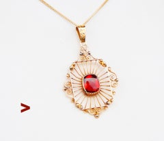 Pendentif antique Citrine naturelle Filigrane or massif 18K + chaîne 18K 44cm / 4gr
