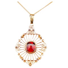 Antique Pendant natural Citrine Filigree solid 18K Gold + 18K chain 44cm / 4gr