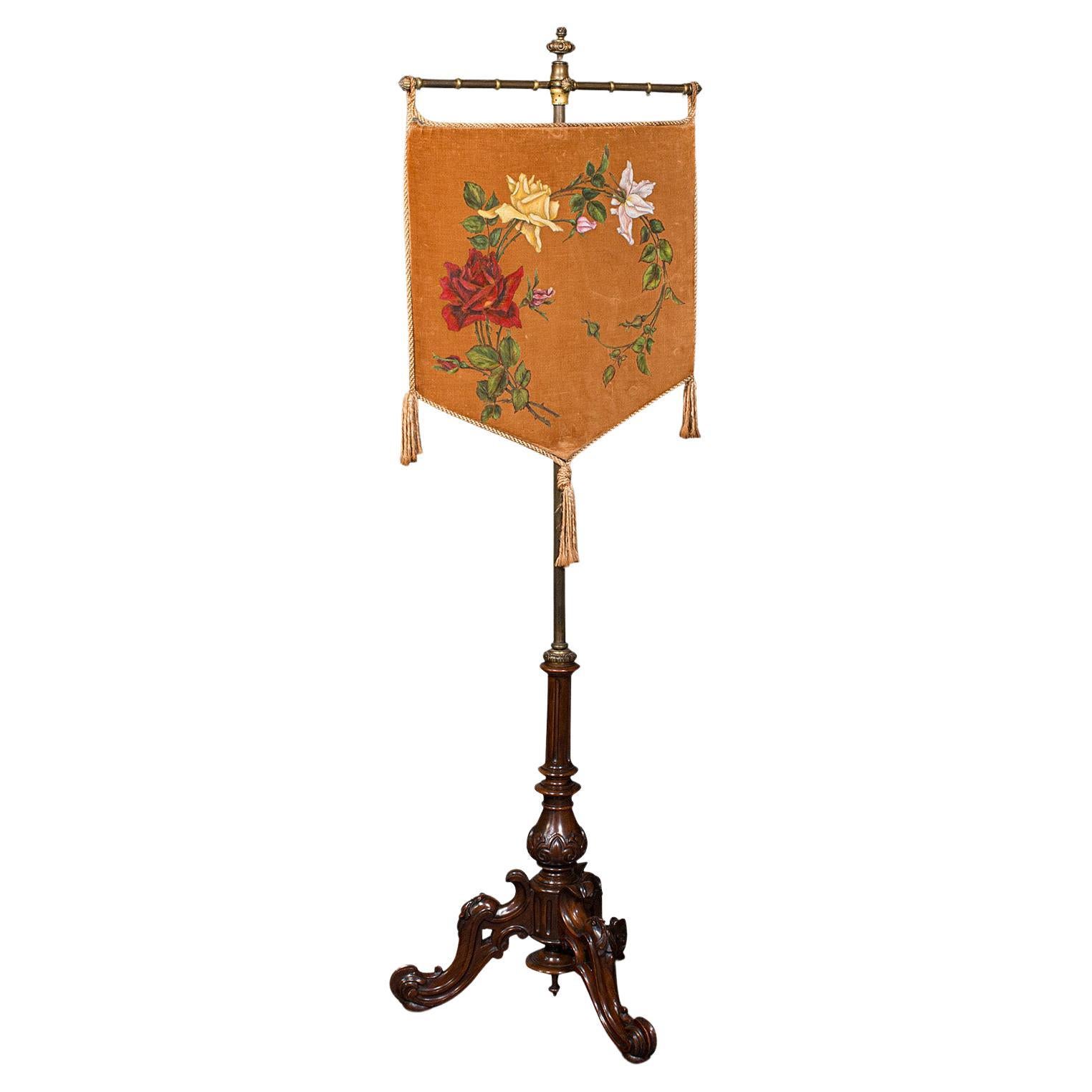 Antique Pendant Pole Screen, English Walnut, Fireside, Decorative Stand, Regency For Sale